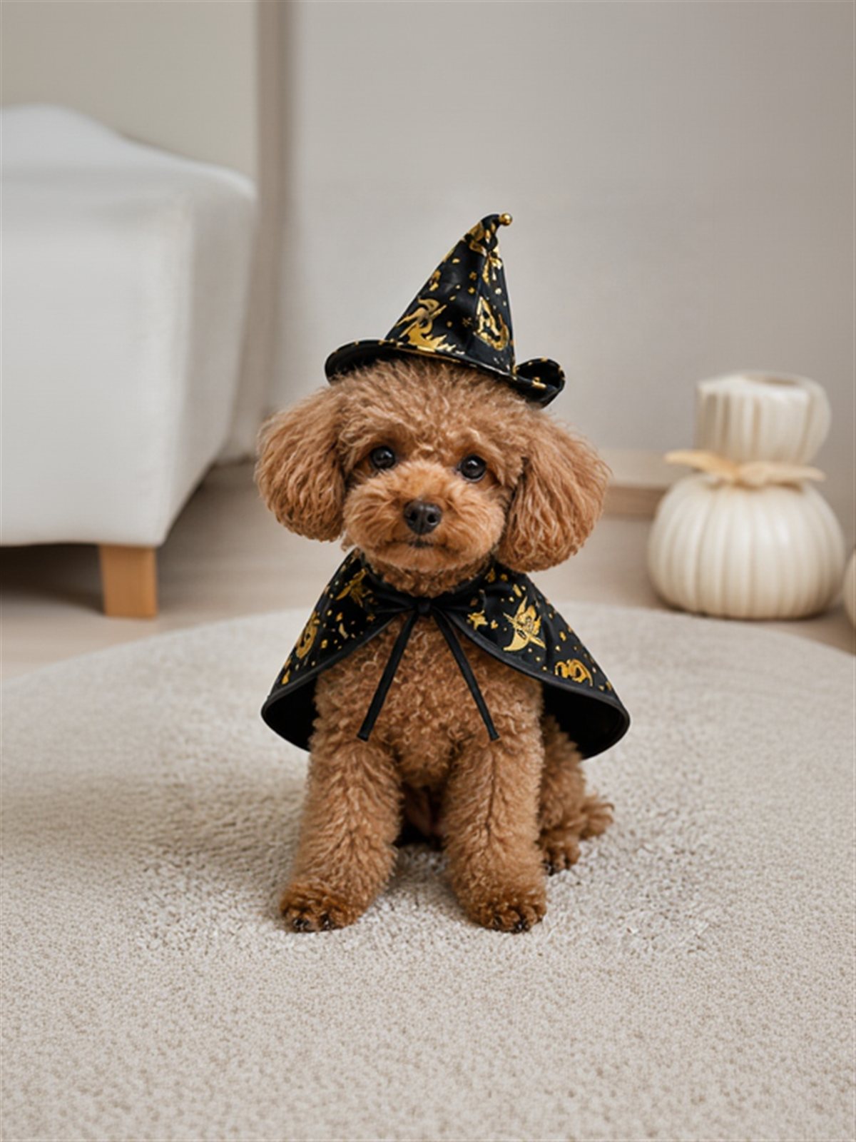 Before: dog wearing a Halloween costume